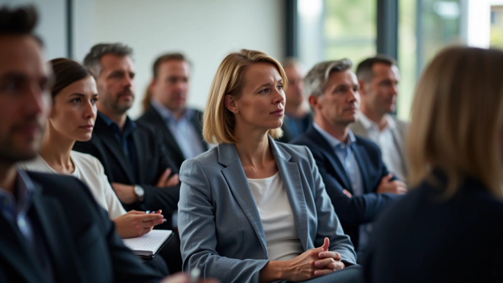 Group of people in workshop setting, sitting and listening to speaker, engaged and taking notes