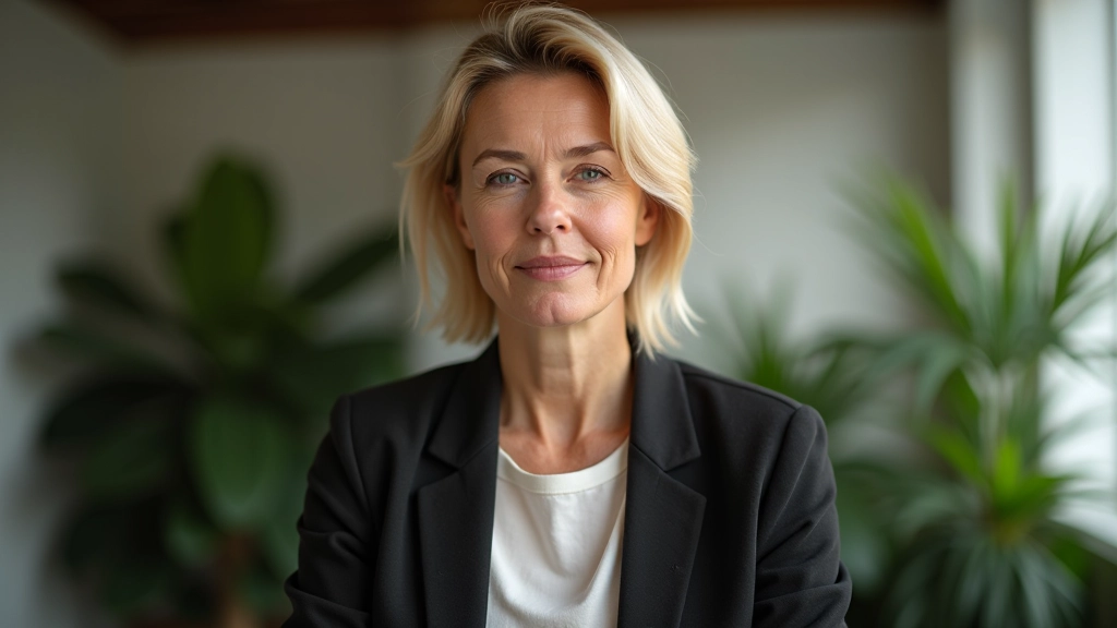 Woman sitting in comfortable coaching chair, looking thoughtful and engaged during one-on-one session